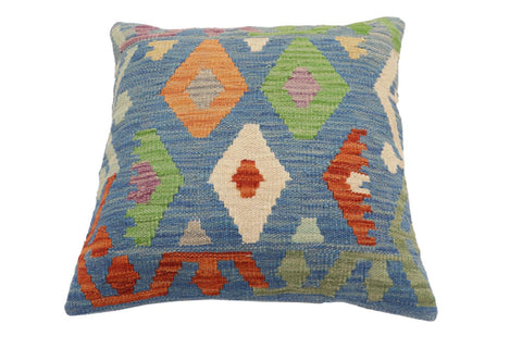 handmade Traditional Pillow Blue Rust Hand-Woven SQUARE 100% WOOL Hand woven turkish pillow2 x 2