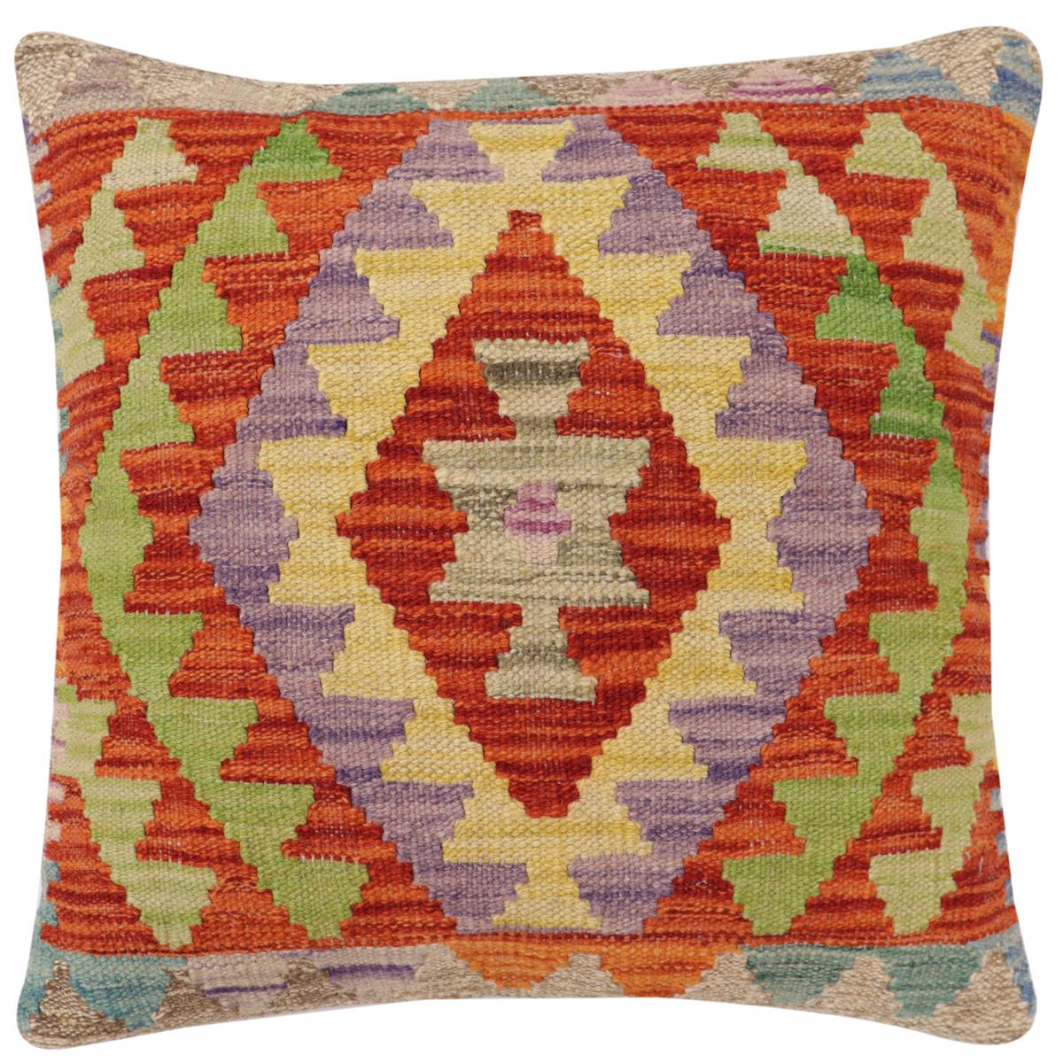 handmade Traditional Pillow Rust Blue Hand-Woven SQUARE 100% WOOL Hand woven turkish pillow2' x 2'