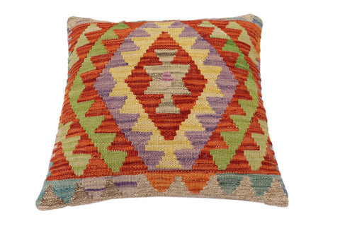 handmade Traditional Pillow Rust Blue Hand-Woven SQUARE 100% WOOL Hand woven turkish pillow2 x 2