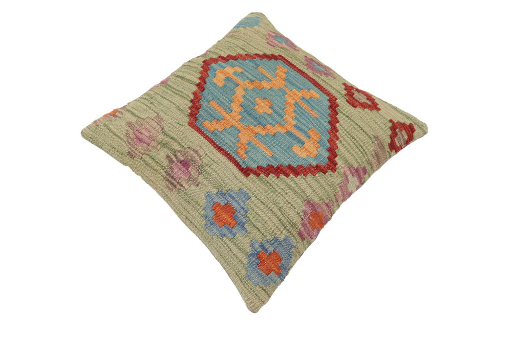 handmade Traditional Pillow Green Red Hand-Woven SQUARE 100% WOOL Hand woven turkish pillow2' x 2'