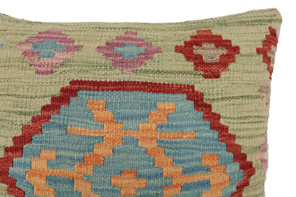 handmade Traditional Pillow Green Red Hand-Woven SQUARE 100% WOOL Hand woven turkish pillow2' x 2'