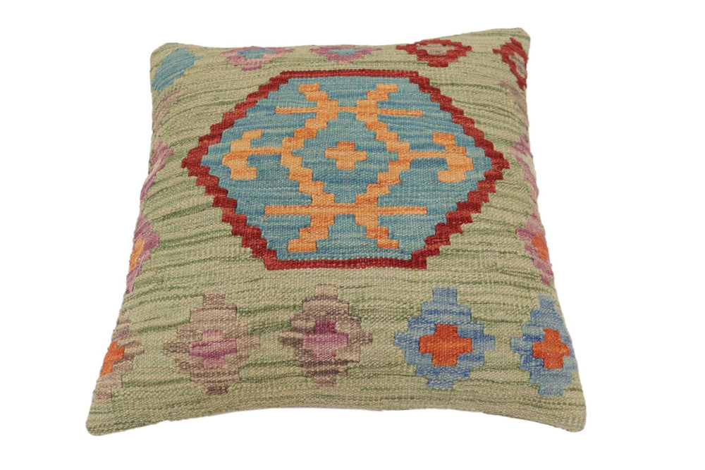 handmade Traditional Pillow Green Red Hand-Woven SQUARE 100% WOOL Hand woven turkish pillow2' x 2'