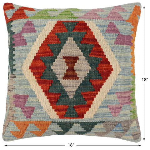 handmade Traditional Pillow Blue Rust Hand-Woven SQUARE 100% WOOL Hand woven turkish pillow2 x 2