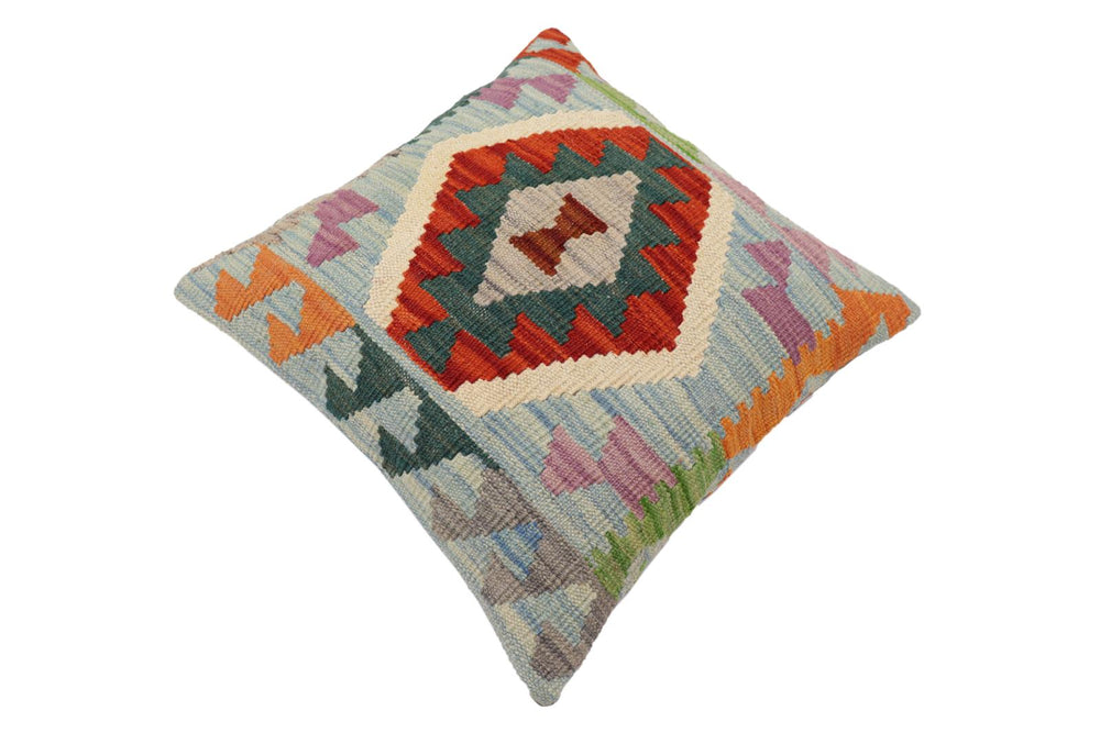 handmade Traditional Pillow Blue Rust Hand-Woven SQUARE 100% WOOL Hand woven turkish pillow2' x 2'