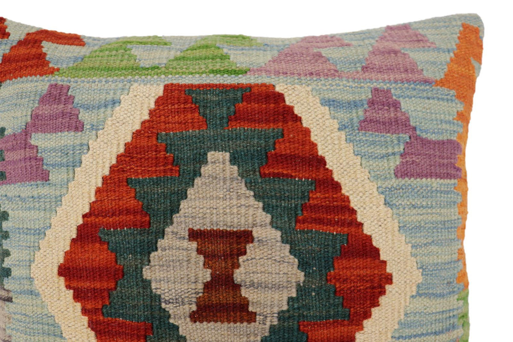 handmade Traditional Pillow Blue Rust Hand-Woven SQUARE 100% WOOL Hand woven turkish pillow2' x 2'