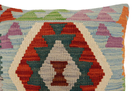 handmade Traditional Pillow Blue Rust Hand-Woven SQUARE 100% WOOL Hand woven turkish pillow2 x 2