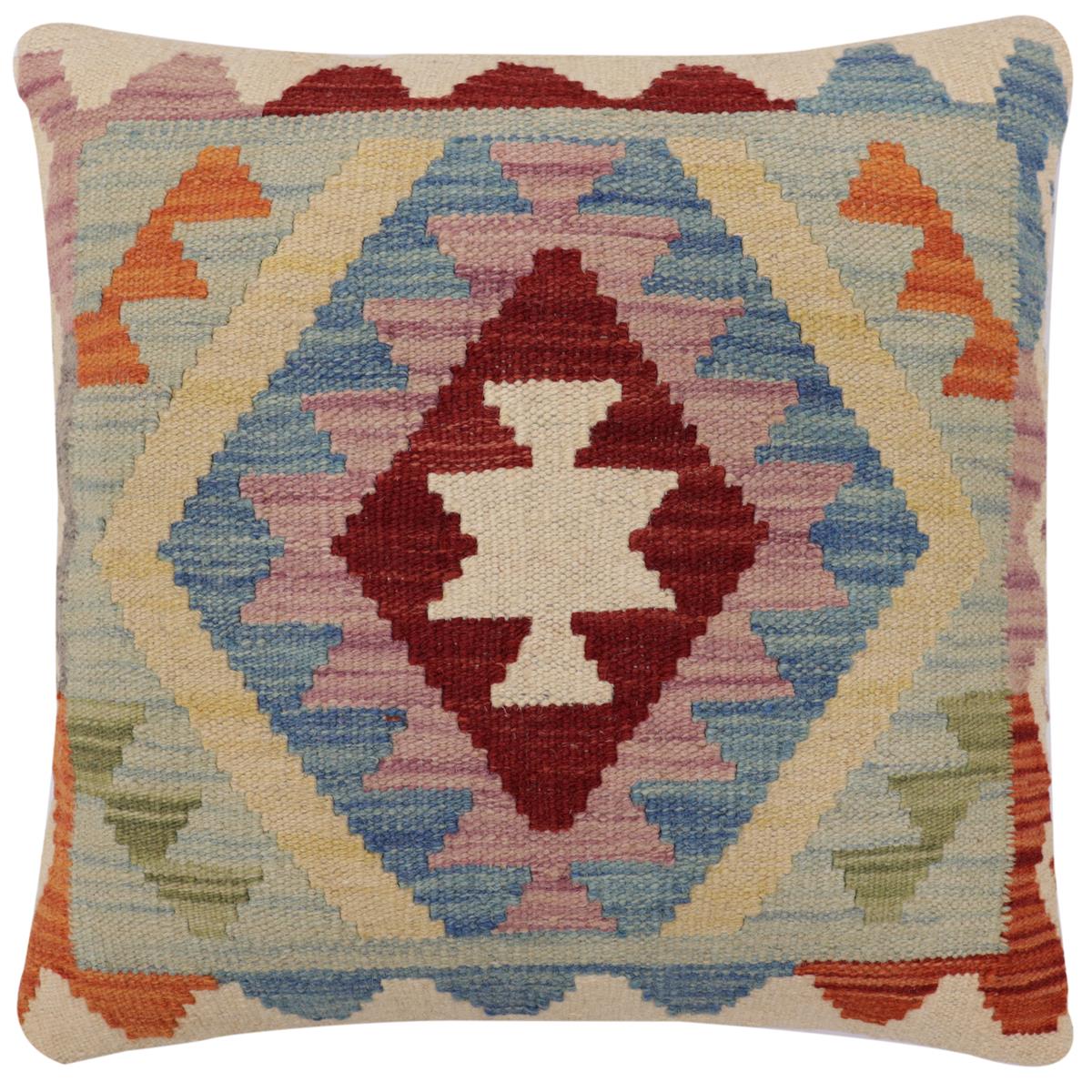 handmade Traditional Pillow Blue Red Hand-Woven SQUARE 100% WOOL Hand woven turkish pillow2 x 2