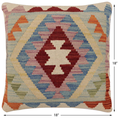 handmade Traditional Pillow Blue Red Hand-Woven SQUARE 100% WOOL Hand woven turkish pillow2 x 2