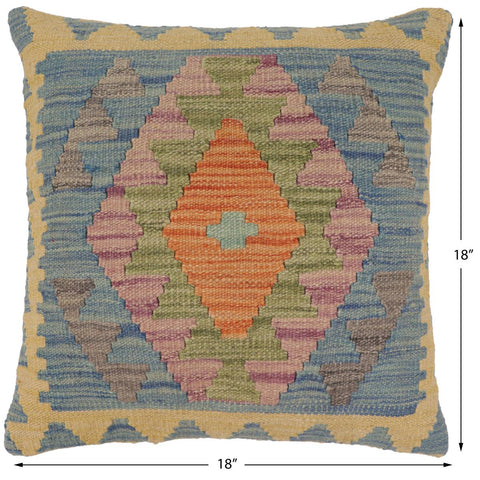 handmade Traditional Pillow Blue Gray Hand-Woven SQUARE 100% WOOL Hand woven turkish pillow2 x 2