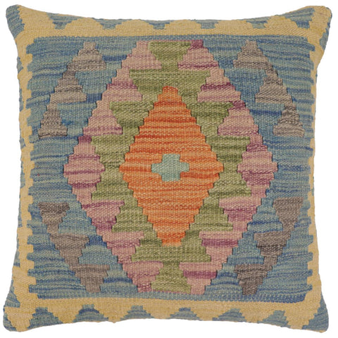 handmade Traditional Pillow Blue Gray Hand-Woven SQUARE 100% WOOL Hand woven turkish pillow2 x 2