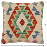 handmade Traditional Pillow Beige Rust Hand-Woven SQUARE 100% WOOL  Hand woven turkish pillow  2 x 2