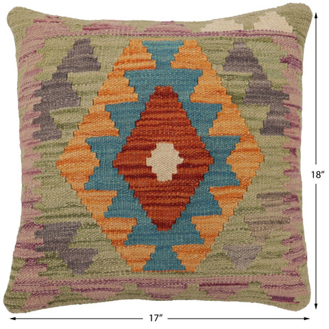 handmade Traditional Pillow Rust Blue Hand-Woven SQUARE 100% WOOL  Hand woven turkish pillow  2 x 2