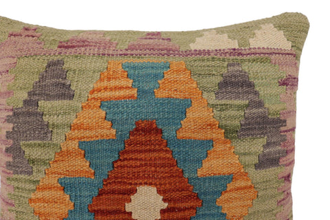 handmade Traditional Pillow Rust Blue Hand-Woven SQUARE 100% WOOL  Hand woven turkish pillow  2 x 2