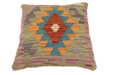 handmade Traditional Pillow Rust Blue Hand-Woven SQUARE 100% WOOL  Hand woven turkish pillow  2 x 2