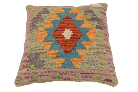 handmade Traditional Pillow Rust Blue Hand-Woven SQUARE 100% WOOL  Hand woven turkish pillow  2 x 2