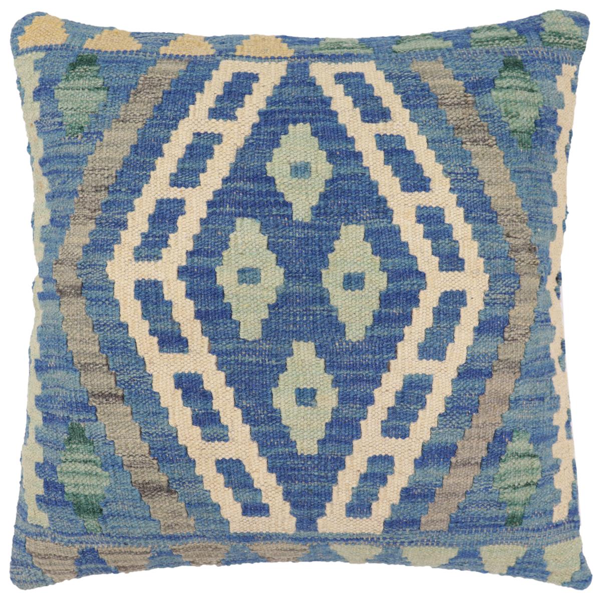 handmade Traditional Pillow Blue Gray Hand-Woven SQUARE 100% WOOL Hand woven turkish pillow2 x 2