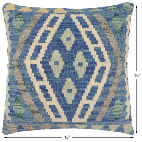 handmade Traditional Pillow Blue Gray Hand-Woven SQUARE 100% WOOL Hand woven turkish pillow2 x 2