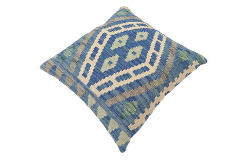 handmade Traditional Pillow Blue Gray Hand-Woven SQUARE 100% WOOL Hand woven turkish pillow2 x 2
