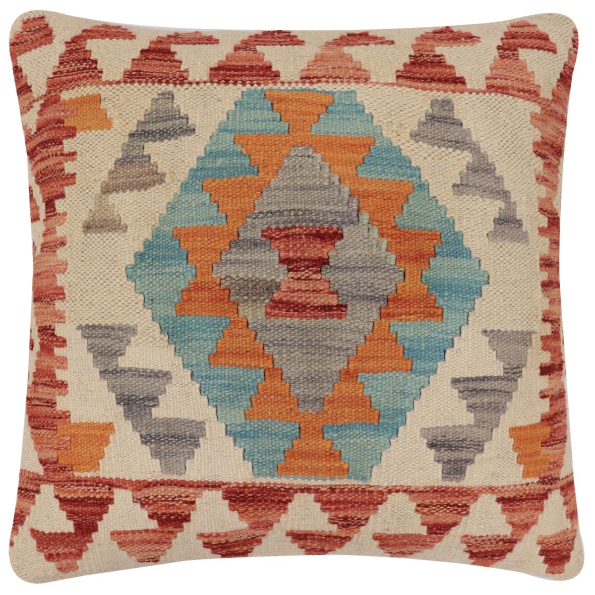 handmade Traditional Pillow Beige Red Hand-Woven SQUARE 100% WOOL Hand woven turkish pillow2 x 2