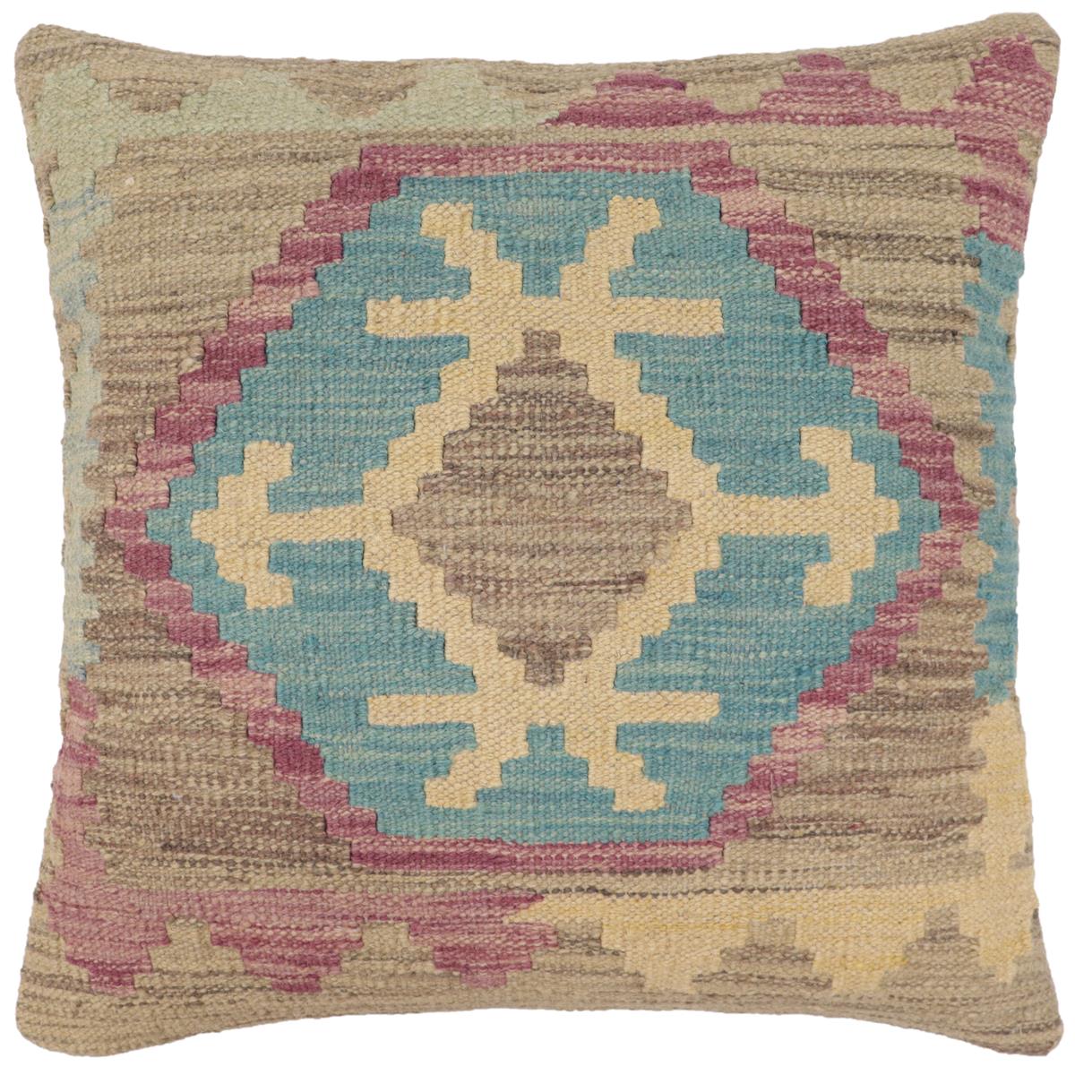 handmade Traditional Pillow Blue Purple Hand-Woven SQUARE 100% WOOL Hand woven turkish pillow2 x 2