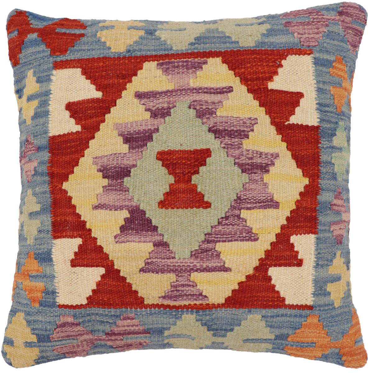 handmade Traditional Pillow Blue Rust Hand-Woven SQUARE 100% WOOL Hand woven turkish pillow2 x 2