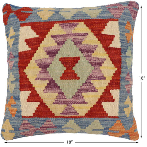 handmade Traditional Pillow Blue Rust Hand-Woven SQUARE 100% WOOL Hand woven turkish pillow2 x 2