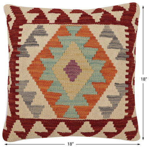 handmade Traditional Pillow Beige Red Hand-Woven SQUARE 100% WOOL Hand woven turkish pillow2 x 2