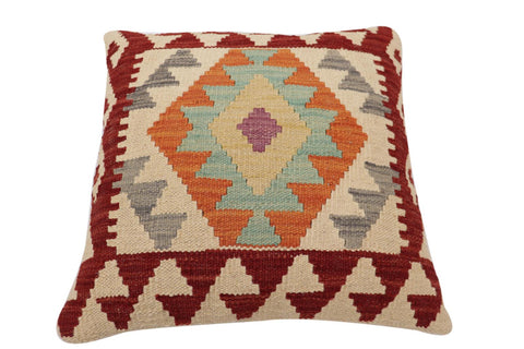 handmade Traditional Pillow Beige Red Hand-Woven SQUARE 100% WOOL Hand woven turkish pillow2 x 2