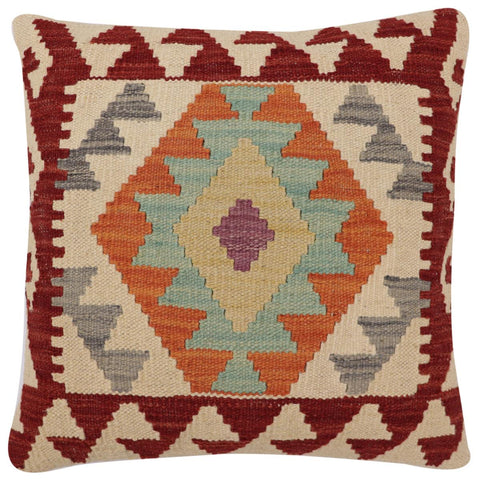 handmade Traditional Pillow Beige Red Hand-Woven SQUARE 100% WOOL Hand woven turkish pillow2 x 2