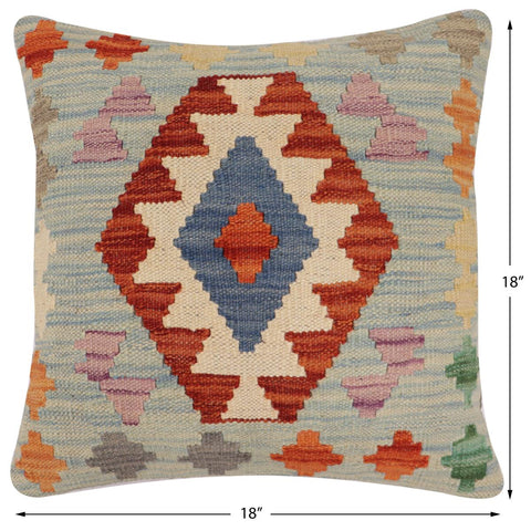 handmade Traditional Pillow Blue Rust Hand-Woven SQUARE 100% WOOL Hand woven turkish pillow2 x 2