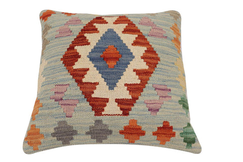 handmade Traditional Pillow Blue Rust Hand-Woven SQUARE 100% WOOL Hand woven turkish pillow2 x 2