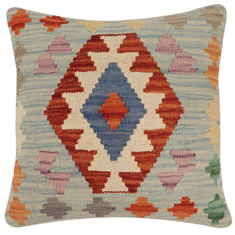 handmade Traditional Pillow Blue Rust Hand-Woven SQUARE 100% WOOL Hand woven turkish pillow2 x 2