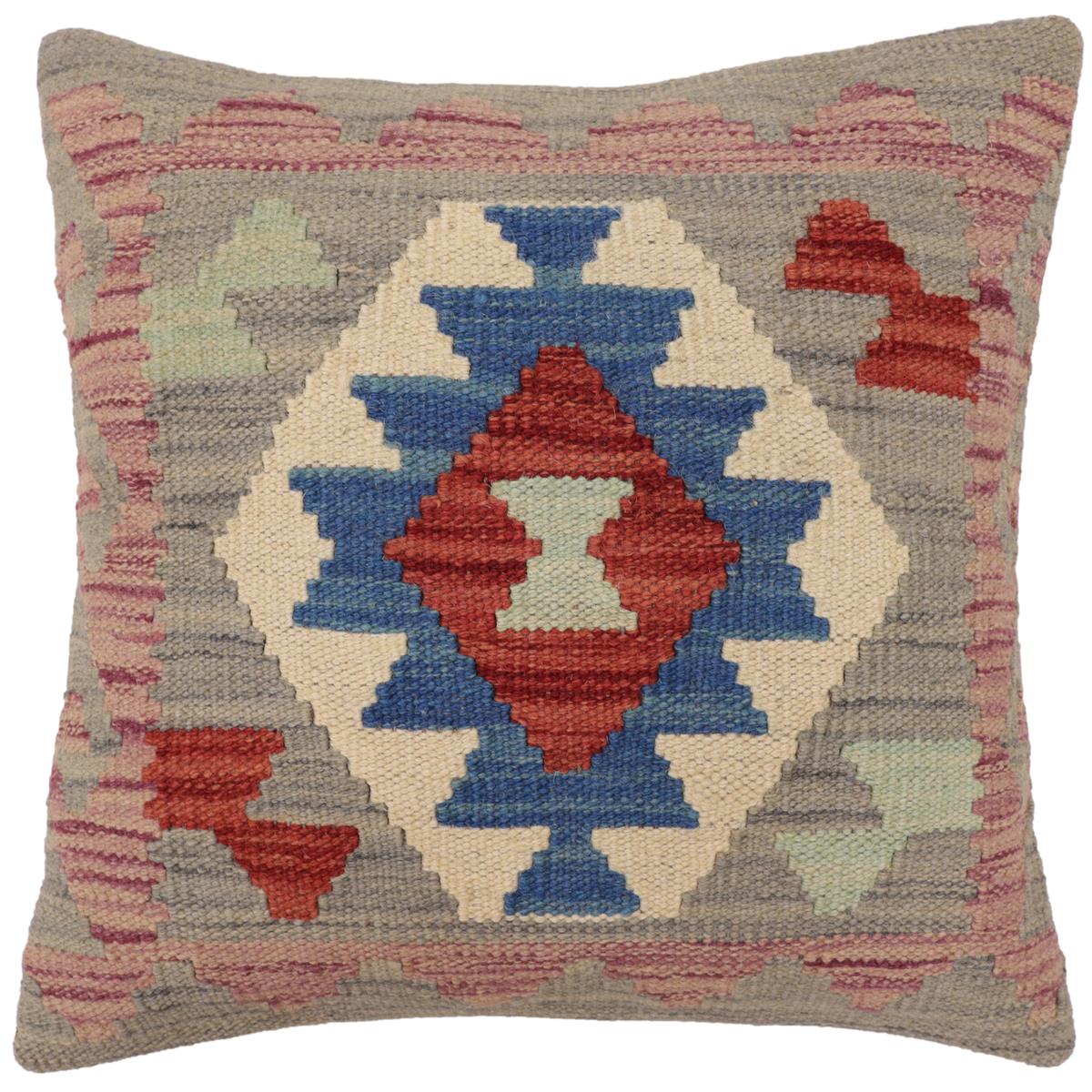 handmade Traditional Pillow Gray Blue Hand-Woven SQUARE 100% WOOL Hand woven turkish pillow2' x 2'