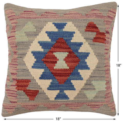handmade Traditional Pillow Gray Blue Hand-Woven SQUARE 100% WOOL Hand woven turkish pillow2 x 2