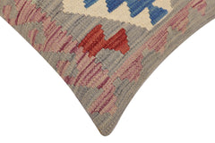 handmade Traditional Pillow Gray Blue Hand-Woven SQUARE 100% WOOL Hand woven turkish pillow2' x 2'