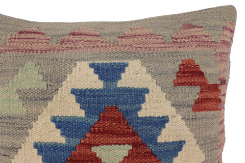 handmade Traditional Pillow Gray Blue Hand-Woven SQUARE 100% WOOL Hand woven turkish pillow2 x 2