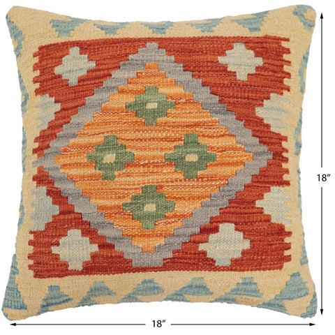 handmade Traditional Pillow Rust Blue Hand-Woven SQUARE 100% WOOL Hand woven turkish pillow2 x 2
