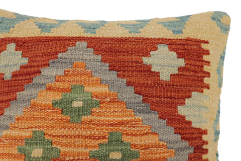 handmade Traditional Pillow Rust Blue Hand-Woven SQUARE 100% WOOL Hand woven turkish pillow2 x 2