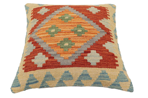 handmade Traditional Pillow Rust Blue Hand-Woven SQUARE 100% WOOL Hand woven turkish pillow2 x 2