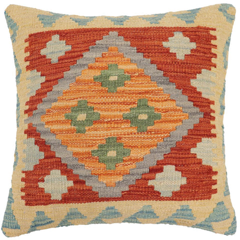handmade Traditional Pillow Rust Blue Hand-Woven SQUARE 100% WOOL Hand woven turkish pillow2 x 2