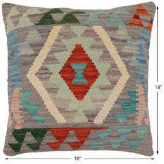 handmade Traditional Pillow Gray Rust Hand-Woven SQUARE 100% WOOL Hand woven turkish pillow2' x 2'