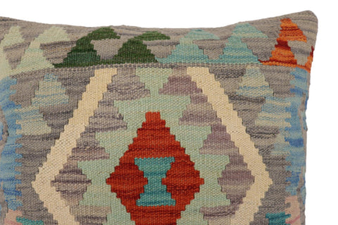 handmade Traditional Pillow Gray Rust Hand-Woven SQUARE 100% WOOL Hand woven turkish pillow2 x 2