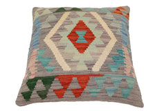 handmade Traditional Pillow Gray Rust Hand-Woven SQUARE 100% WOOL Hand woven turkish pillow2' x 2'
