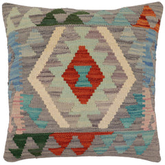 handmade Traditional Pillow Gray Rust Hand-Woven SQUARE 100% WOOL Hand woven turkish pillow2' x 2'