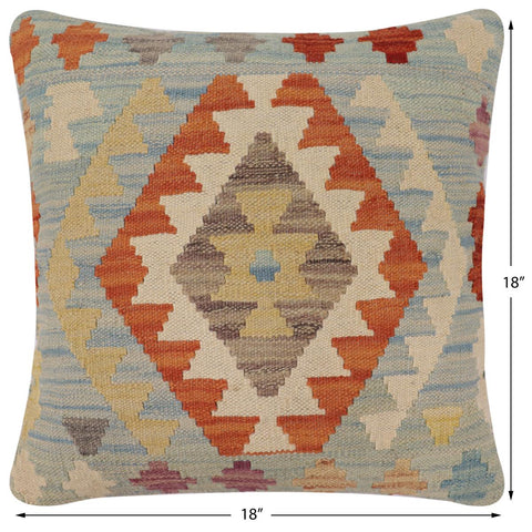 handmade Traditional Pillow Blue Rust Hand-Woven SQUARE 100% WOOL Hand woven turkish pillow2 x 2