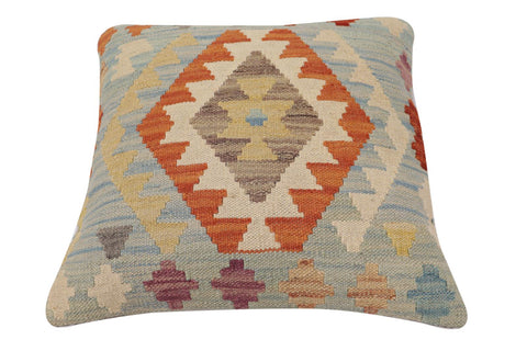 handmade Traditional Pillow Blue Rust Hand-Woven SQUARE 100% WOOL Hand woven turkish pillow2 x 2
