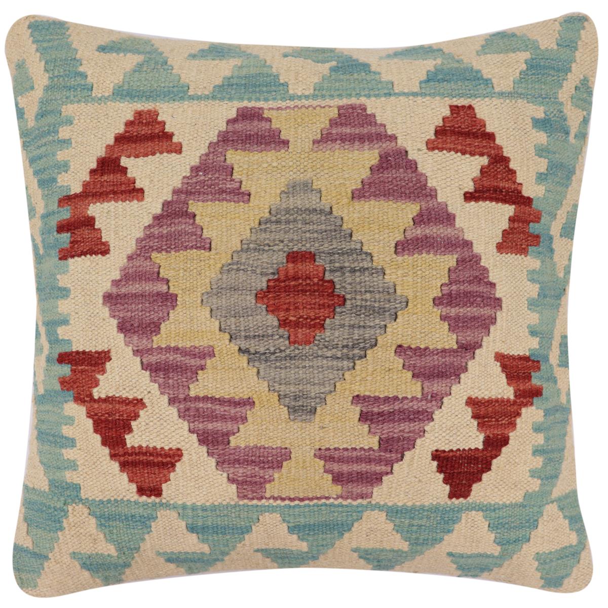 handmade Traditional Pillow Blue Red Hand-Woven SQUARE 100% WOOL Hand woven turkish pillow2 x 2