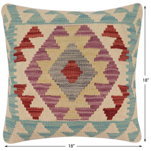 handmade Traditional Pillow Blue Red Hand-Woven SQUARE 100% WOOL Hand woven turkish pillow2 x 2
