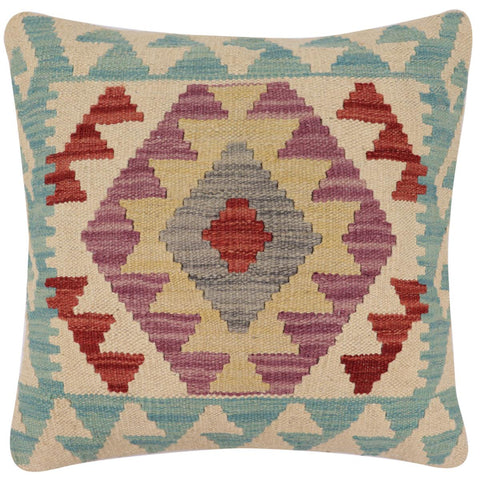 handmade Traditional Pillow Blue Red Hand-Woven SQUARE 100% WOOL Hand woven turkish pillow2 x 2
