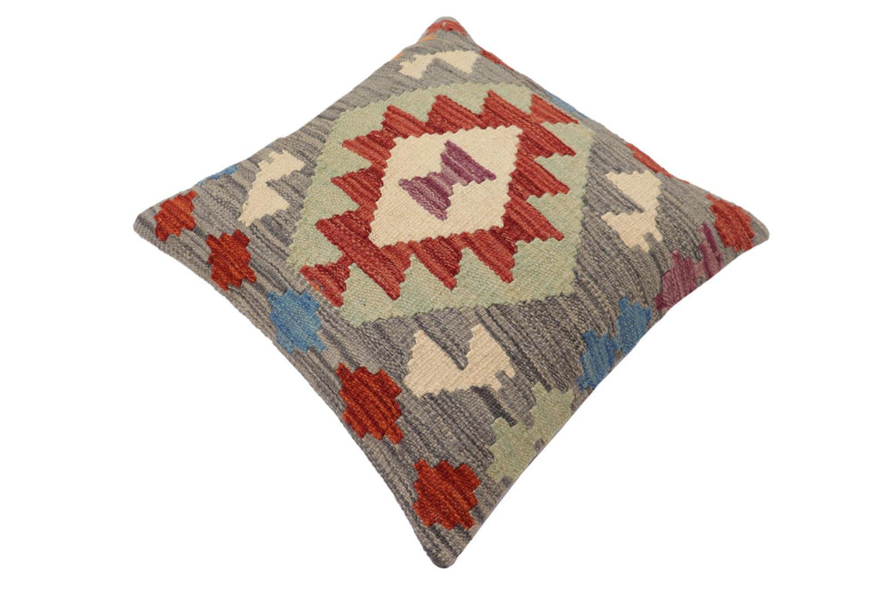 handmade Traditional Pillow Gray Red Hand-Woven SQUARE 100% WOOL Hand woven turkish pillow2' x 2'